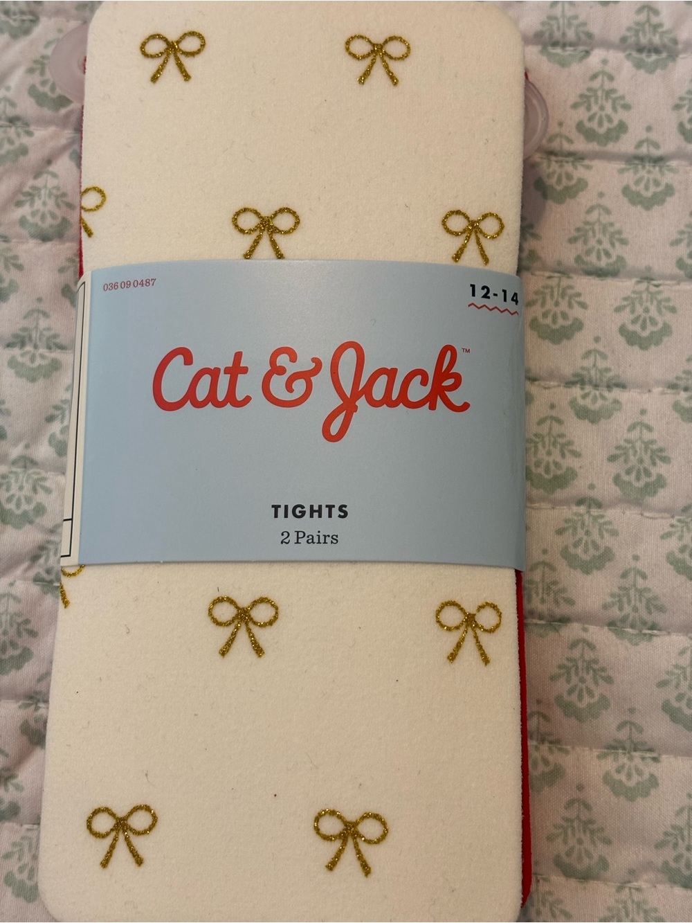 Cat & Jack Cream Tights with Gold Bow Detail